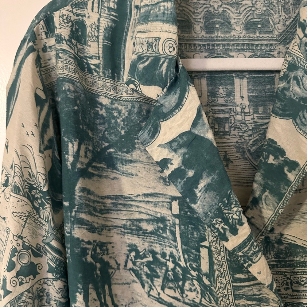 Green and Cream Graphic Print Blouse